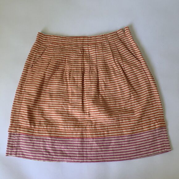 NWT LOFT Skirt Women 4 Pink Orange Linen Stripe Pockets Preppy Twee Career Color - Picture 2 of 8